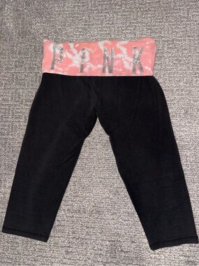 Women’s PINK Victoria's Secret Black Capri Leggings with Pink Tie-Dye Waistband